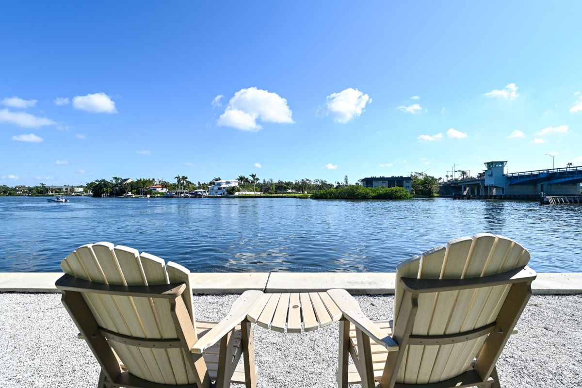 chairs by the water